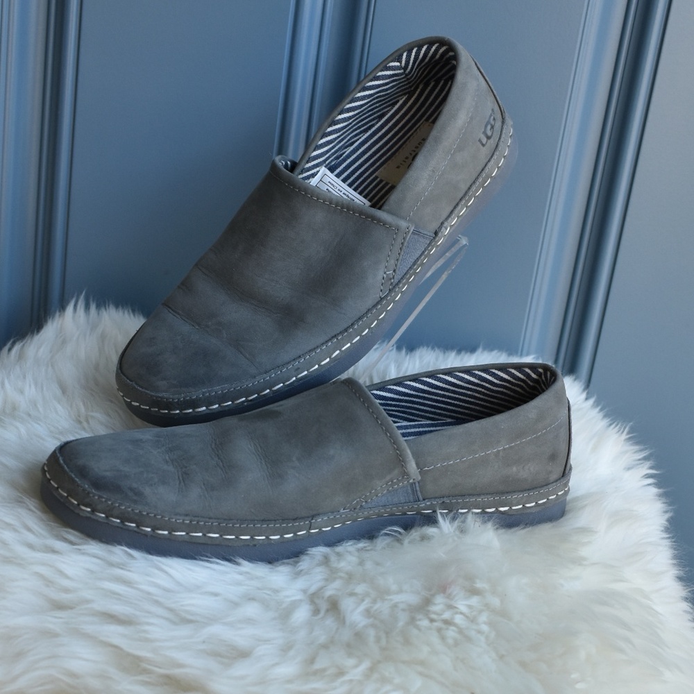 * UGG Reefton Grey Leather Slip On Unisex Shoes 8